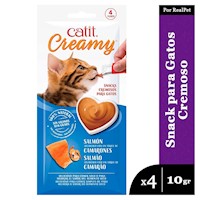 Snack Cremoso Gato Cat It Creamy Salmon y Camarones Sachets 4 x 10gr